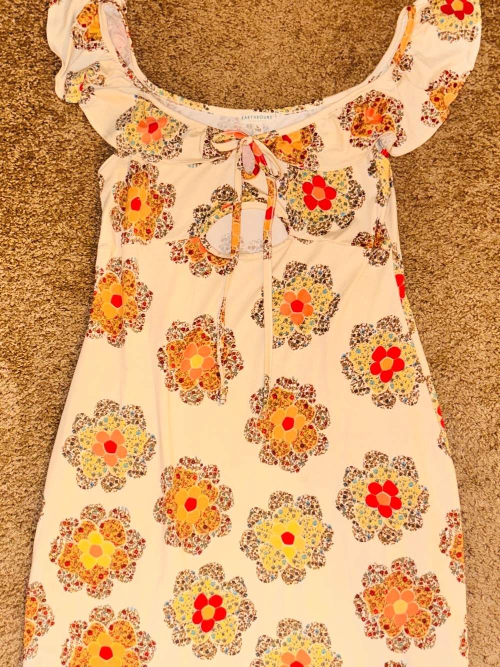 EARTHBOUND Cream Mini Dress with Orange Floral Print
